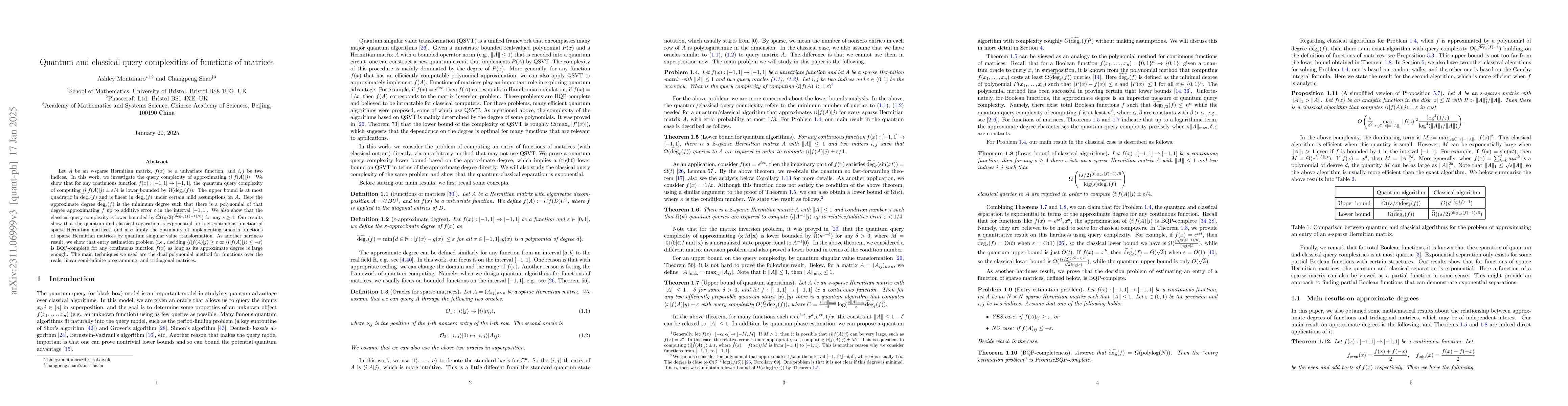 Thumbnail for Quantum and classical query complexities of functions of matrices