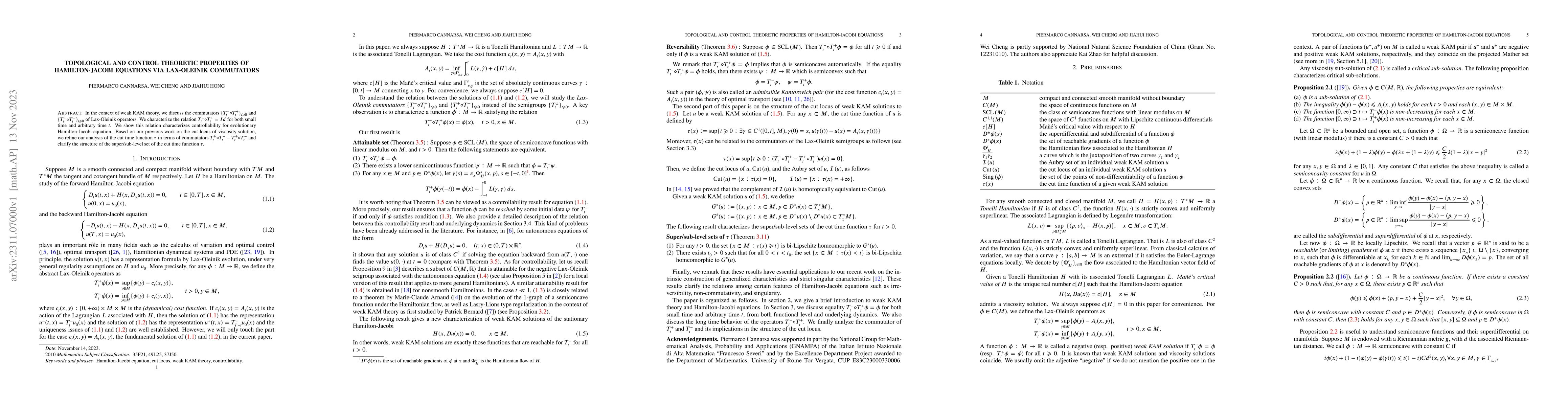 Thumbnail for Topological and control theoretic properties of Hamilton-Jacobi
  equations via Lax-Oleinik commutators