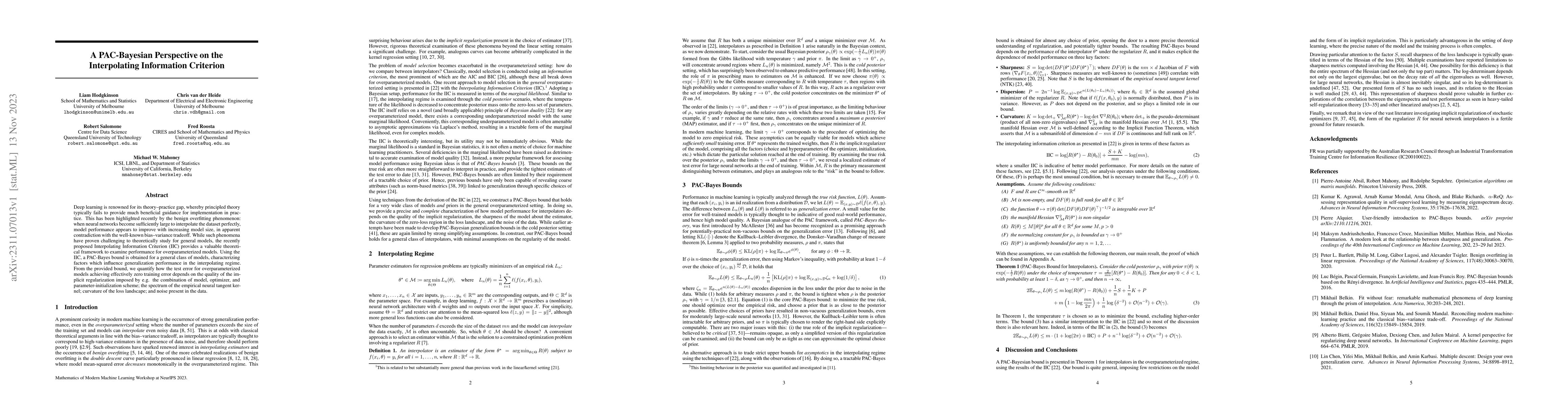 Thumbnail for A PAC-Bayesian Perspective on the Interpolating Information Criterion