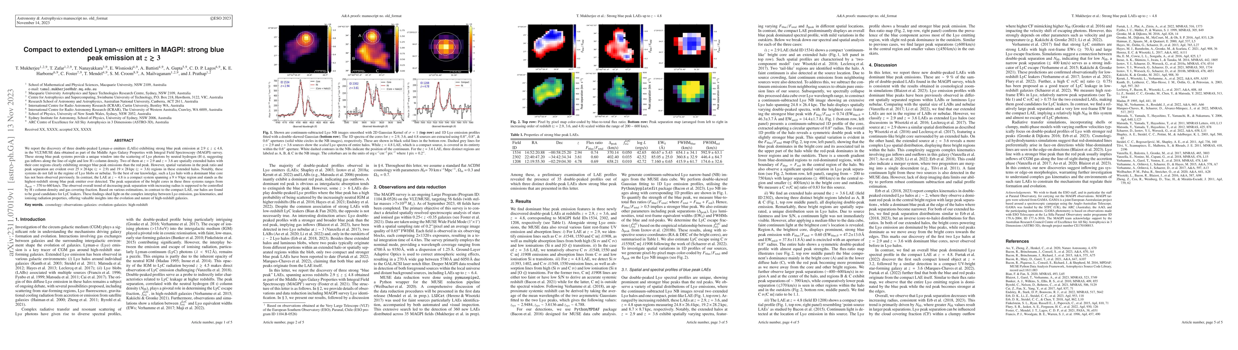 Thumbnail for Compact to extended Lyman-$\alpha$ emitters in MAGPI: strong blue peak
  emission at $z\gtrsim3$