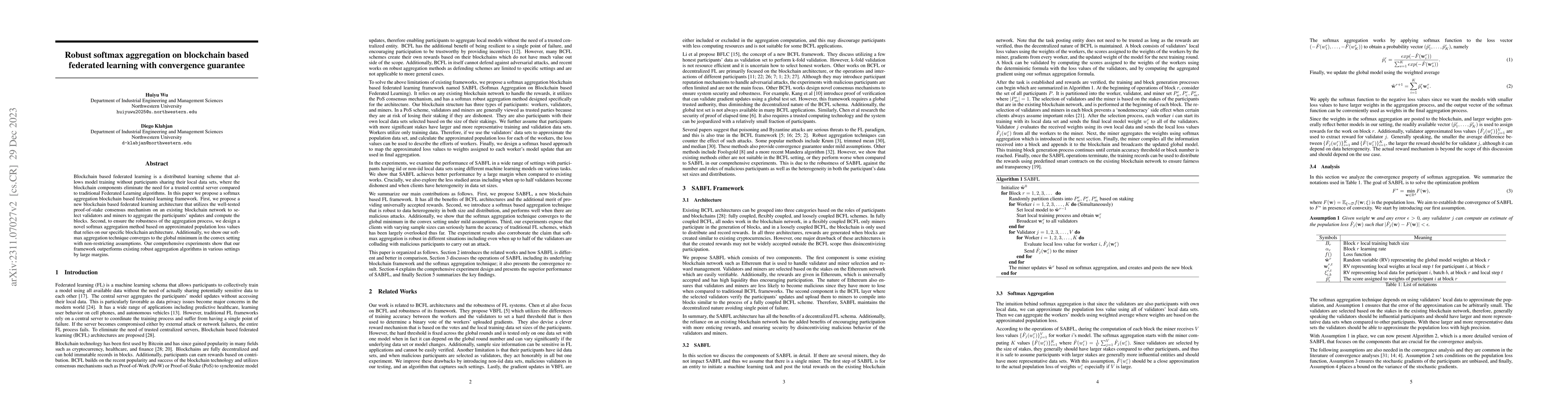 Thumbnail for Robust softmax aggregation on blockchain based federated learning with
  convergence guarantee
