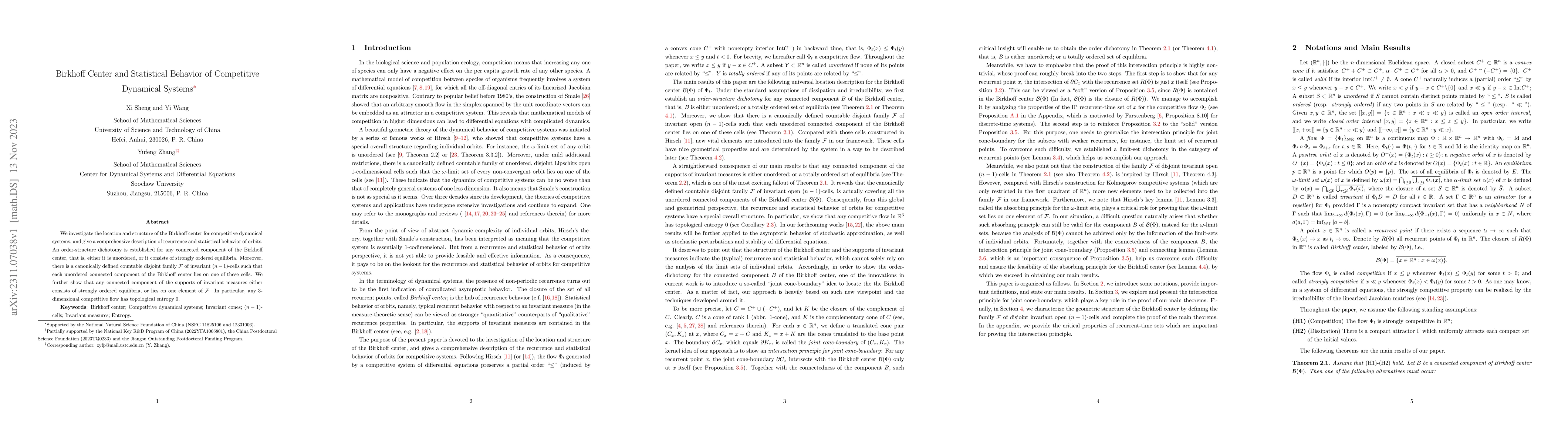 Thumbnail for Birkhoff Center and Statistical Behavior of Competitive Dynamical
  Systems