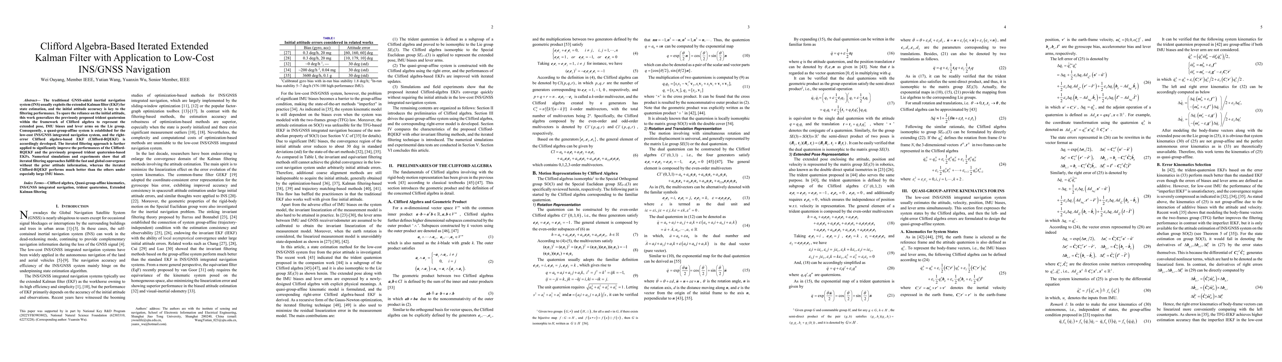 Thumbnail for Clifford Algebra-Based Iterated Extended Kalman Filter with Application
  to Low-Cost INS/GNSS Navigation