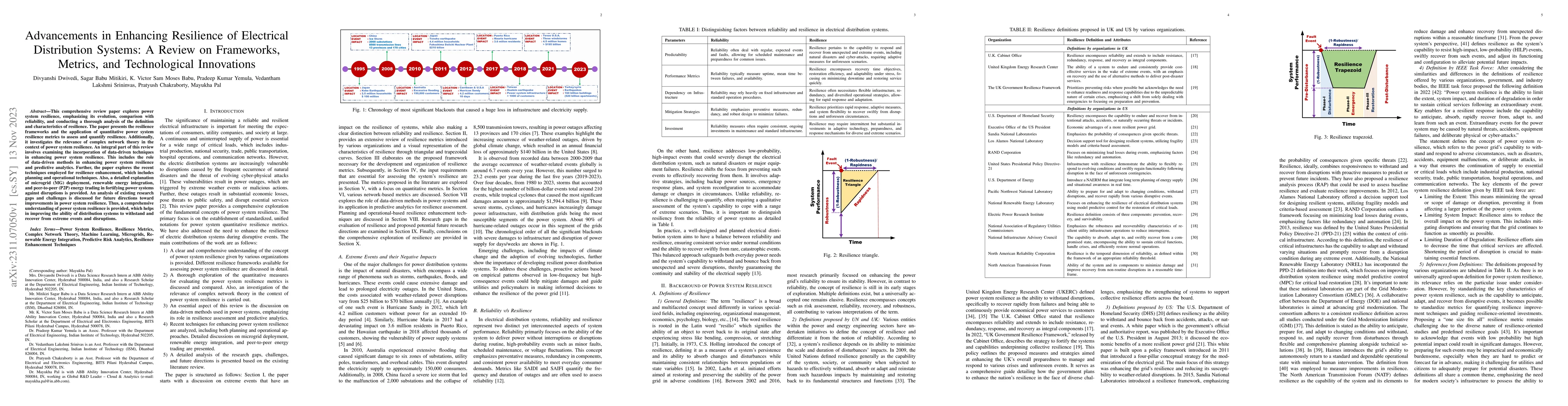 Thumbnail for Advancements in Enhancing Resilience of Electrical Distribution Systems:
  A Review on Frameworks, Metrics, and Technological Innovations