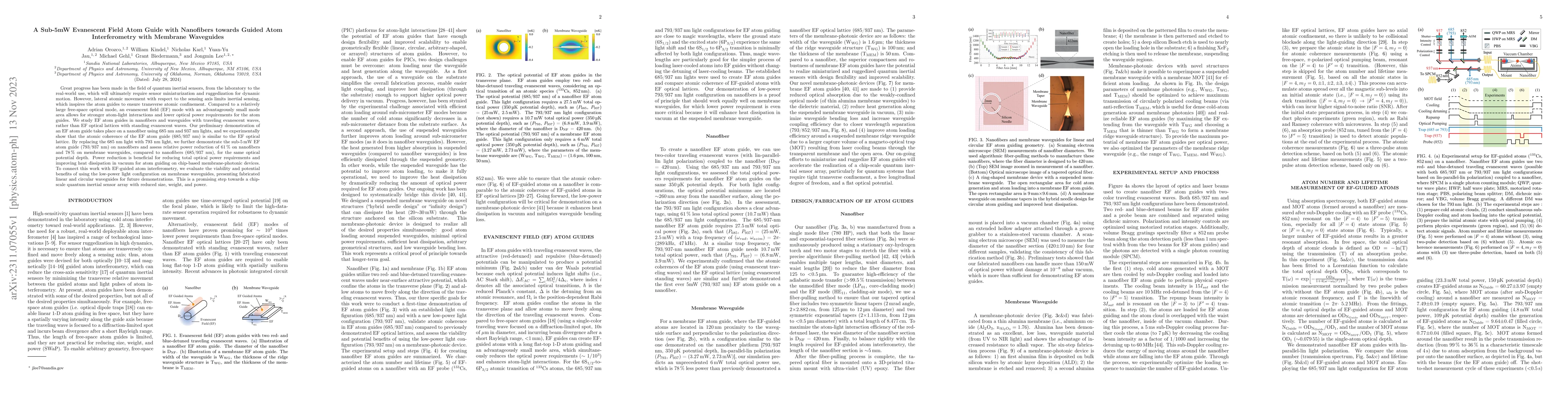 Thumbnail for A Sub-5mW Evanescent Field Atom Guide with Nanofibers towards Guided
  Atom Interferometry with Membrane Waveguides