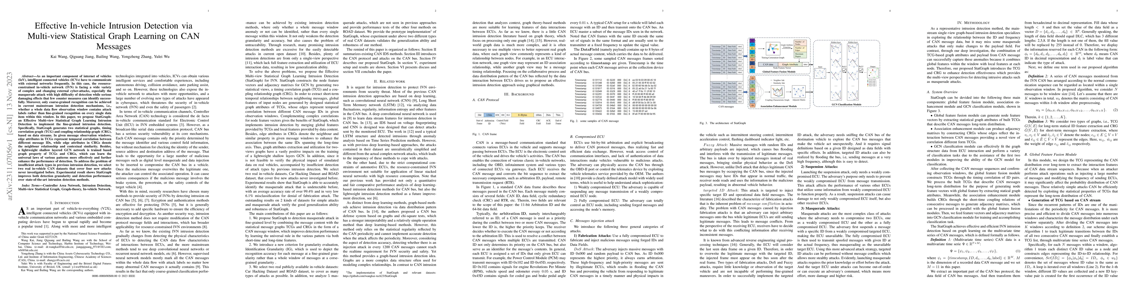 Thumbnail for Effective In-vehicle Intrusion Detection via Multi-view Statistical
  Graph Learning on CAN Messages