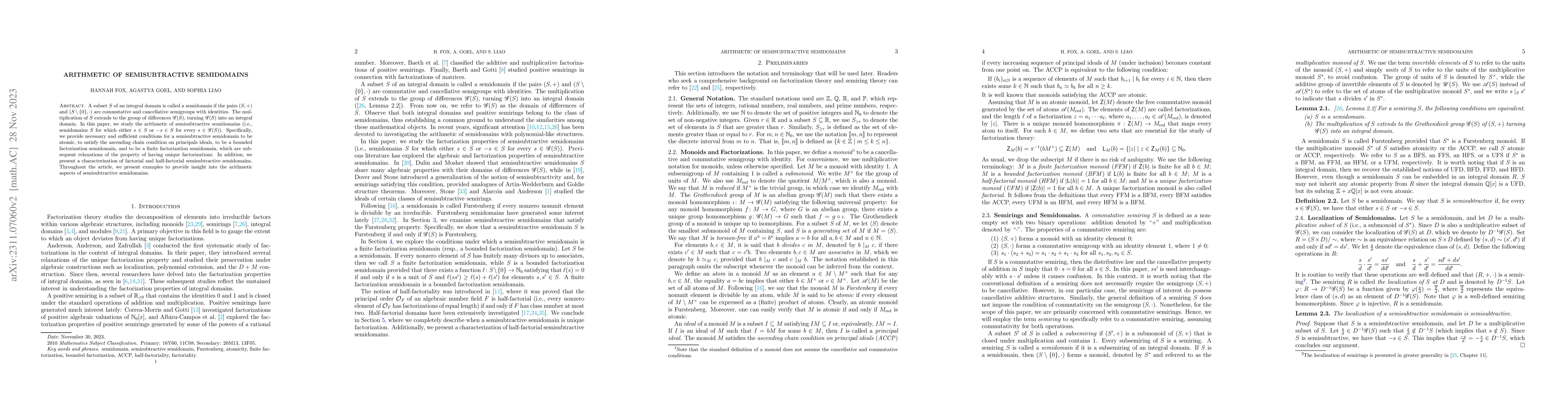 Thumbnail for Arithmetic of semisubtractive semidomains