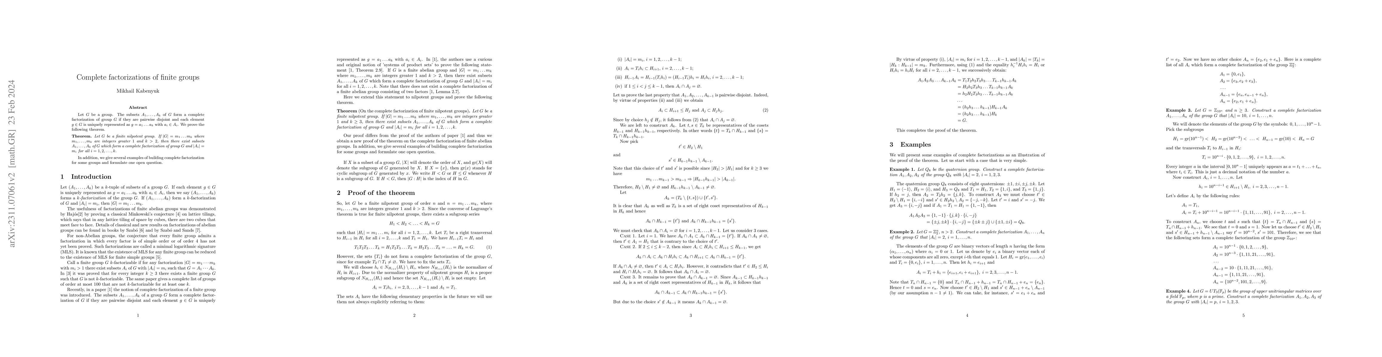 Thumbnail for Complete factorizations of finite groups