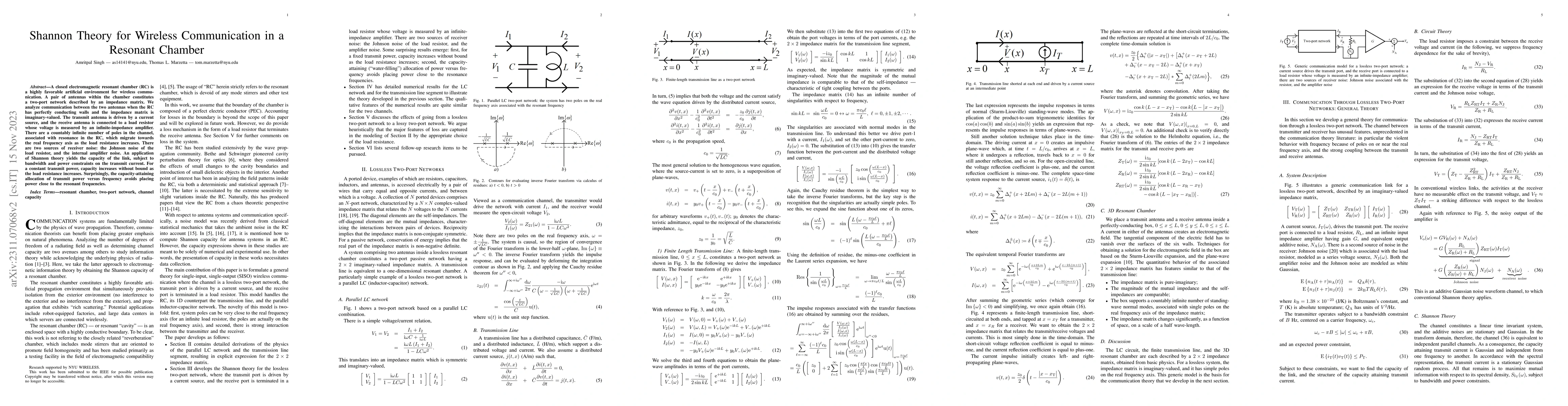 Thumbnail for Shannon Theory for Wireless Communication in a Resonant Chamber