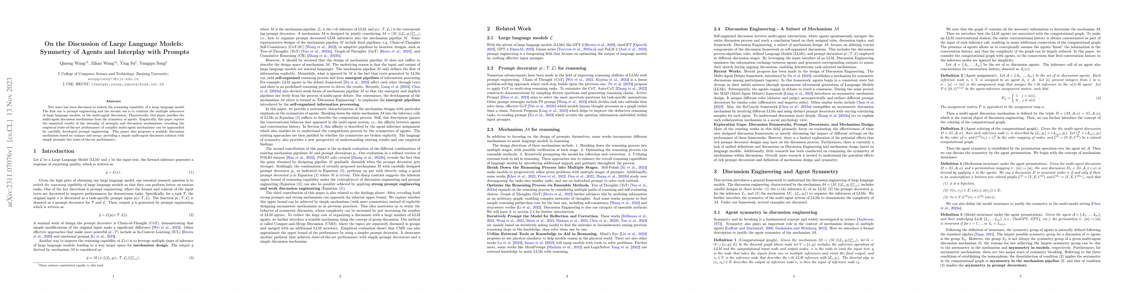 Thumbnail for On the Discussion of Large Language Models: Symmetry of Agents and
  Interplay with Prompts