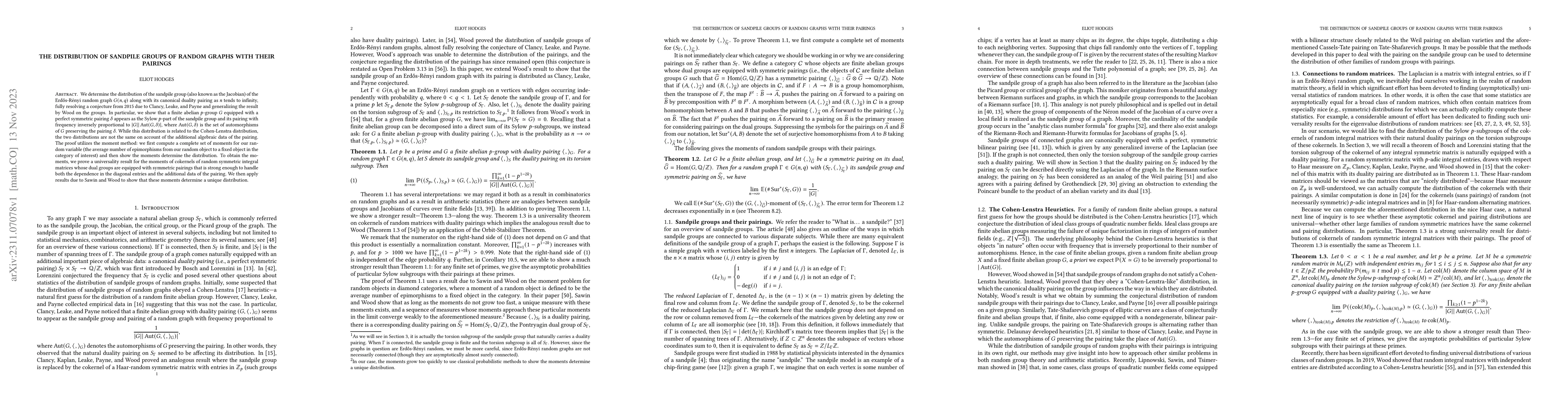 Thumbnail for The Distribution of Sandpile Groups of Random Graphs with their Pairings