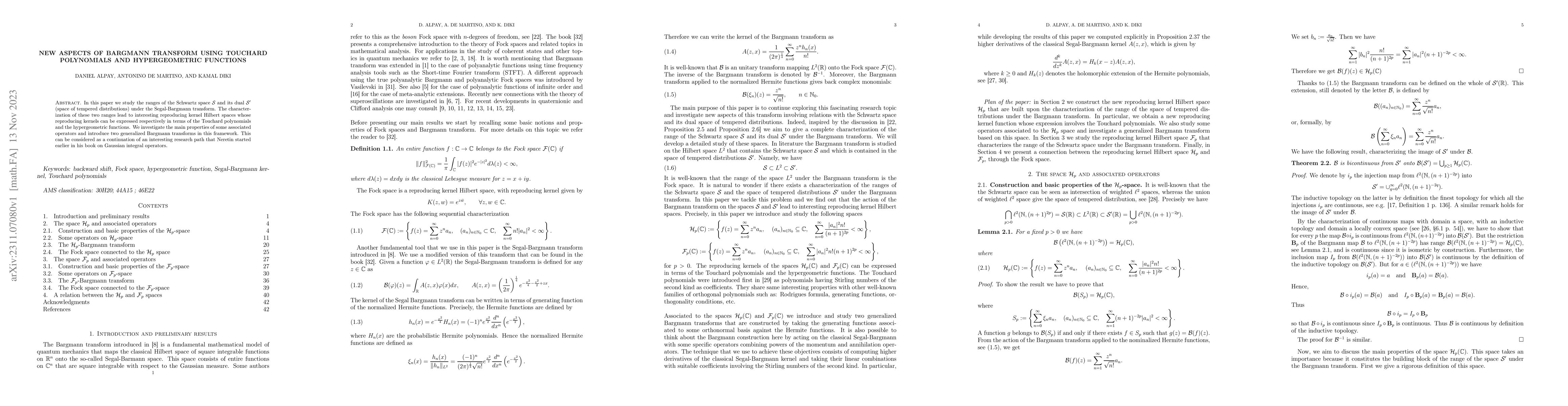 Thumbnail for New aspects of Bargmann transform using Touchard polynomials and
  hypergeometric functions