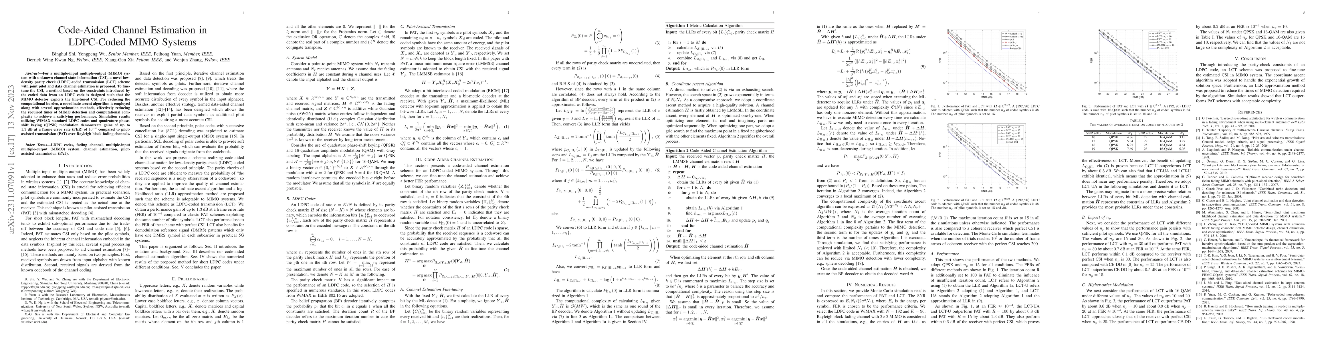 Thumbnail for Code-Aided Channel Estimation in LDPC-Coded MIMO Systems