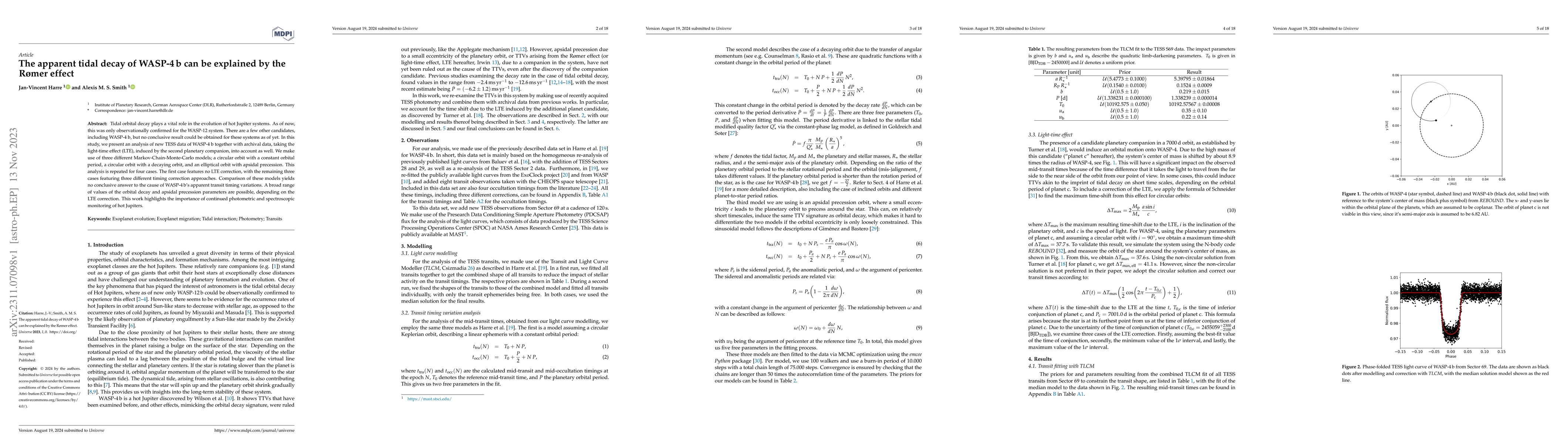 Thumbnail for The apparent tidal decay of WASP-4 b can be explained by the R{\o}mer
  effect