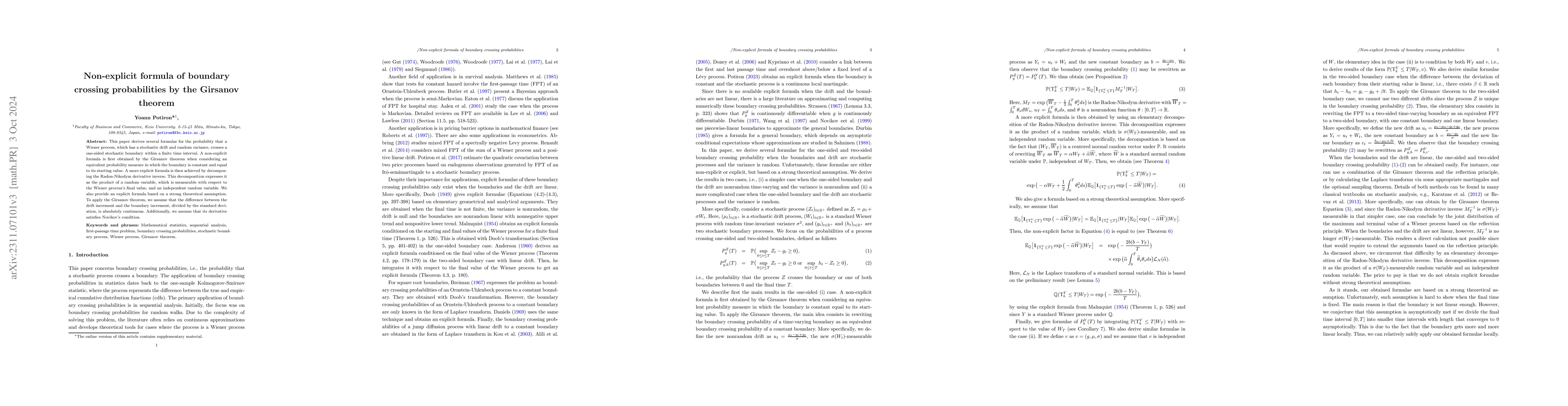 Thumbnail for Formula of boundary crossing probabilities by the Girsanov theorem