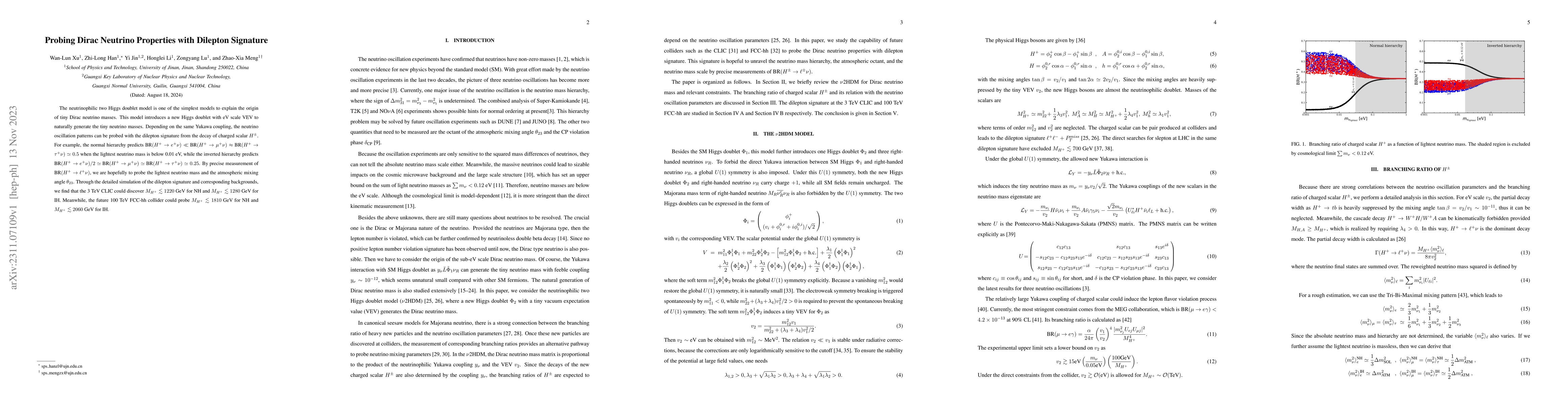 Thumbnail for Probing Dirac Neutrino Properties with Dilepton Signature