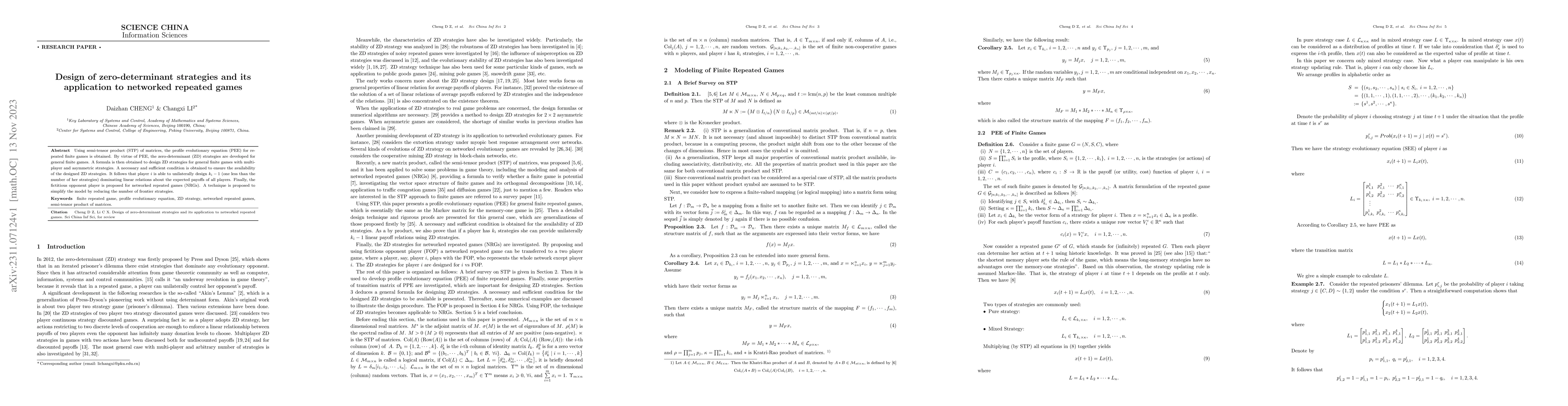 Thumbnail for Design of zero-determinant strategies and its application to networked
  repeated games
