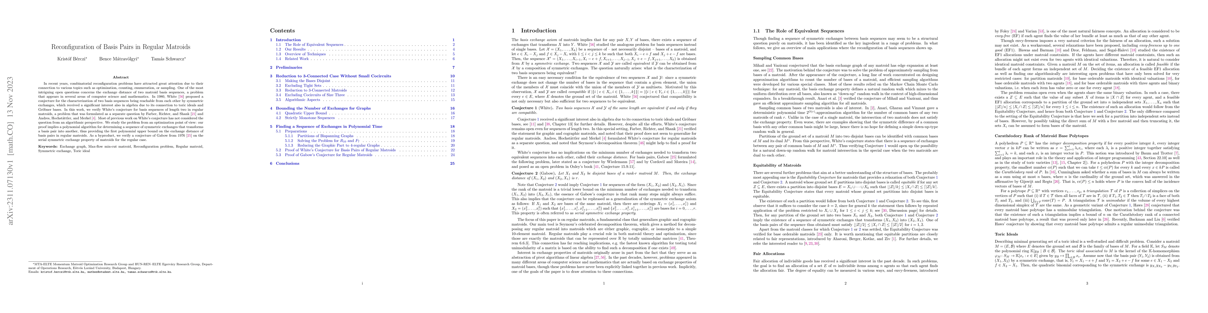 Thumbnail for Reconfiguration of basis pairs in regular matroids