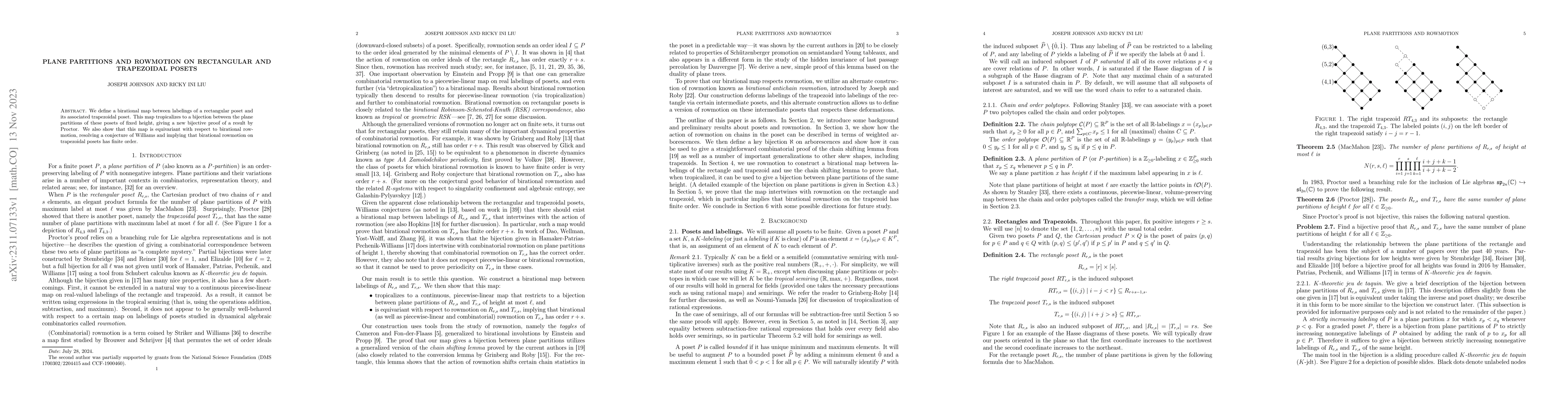 Thumbnail for Plane partitions and rowmotion on rectangular and trapezoidal posets