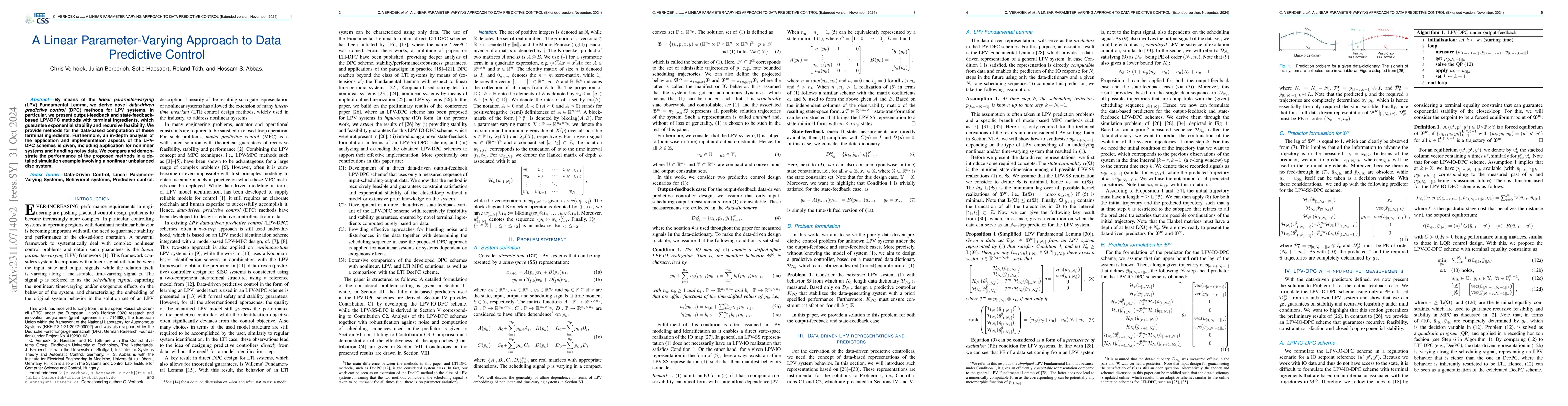 Thumbnail for A Linear Parameter-Varying Approach to Data Predictive Control