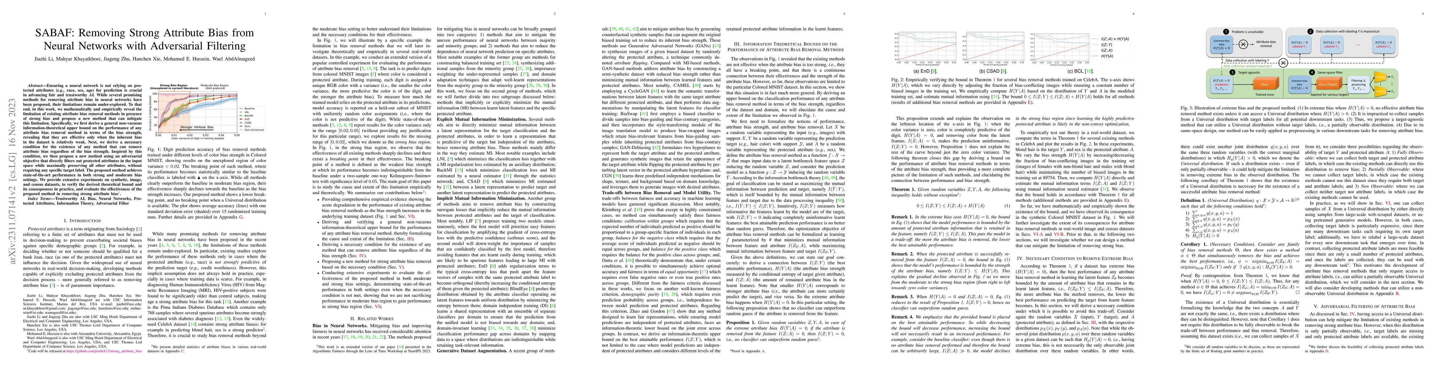 Thumbnail for SABAF: Removing Strong Attribute Bias from Neural Networks with
  Adversarial Filtering