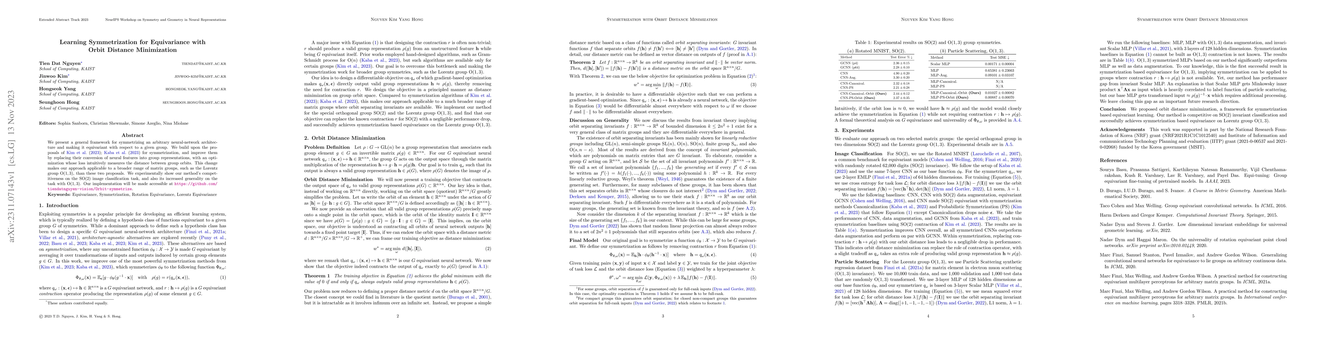 Thumbnail for Learning Symmetrization for Equivariance with Orbit Distance
  Minimization