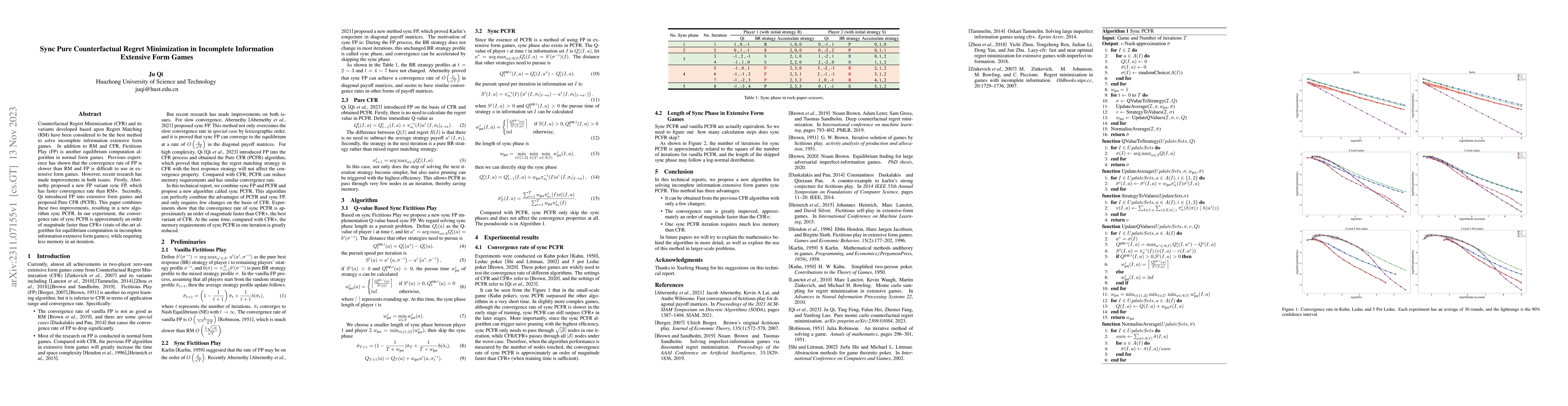 Thumbnail for Sync Pure Counterfactual Regret Minimization in Incomplete Information
  Extensive Form Games