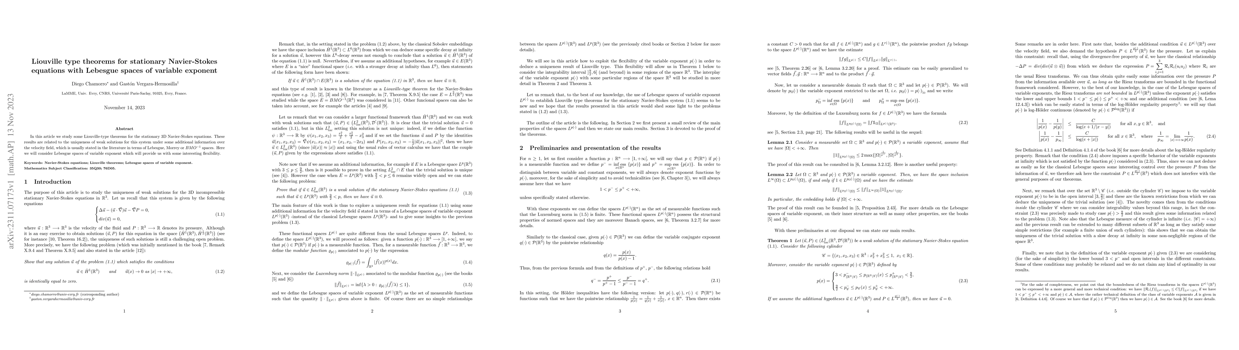 Thumbnail for Liouville type theorems for stationary Navier-Stokes equations with
  Lebesgue spaces of variable exponent
