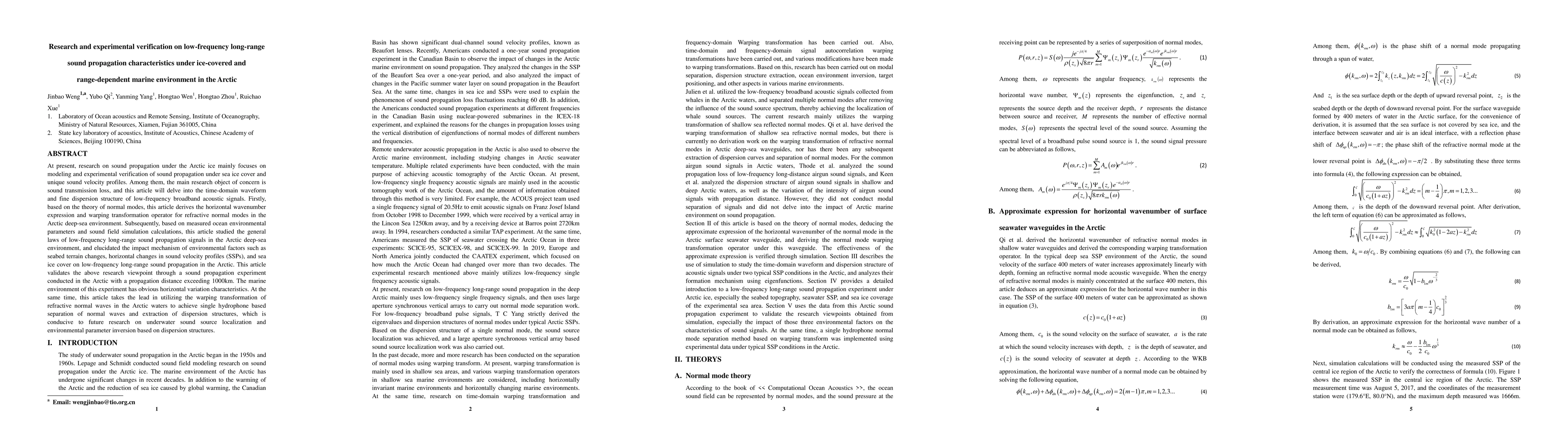 Thumbnail for Research and experimental verification on low-frequency long-range sound
  propagation characteristics under ice-covered and range-dependent marine
  environment in the Arctic
