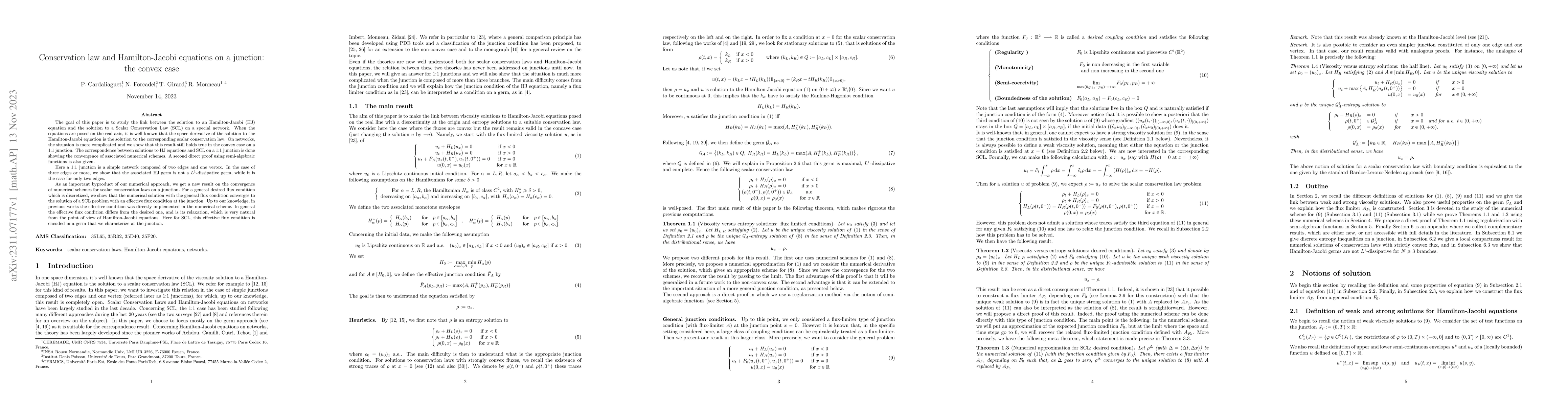 Thumbnail for Conservation law and Hamilton-Jacobi equations on a junction: the convex
  case