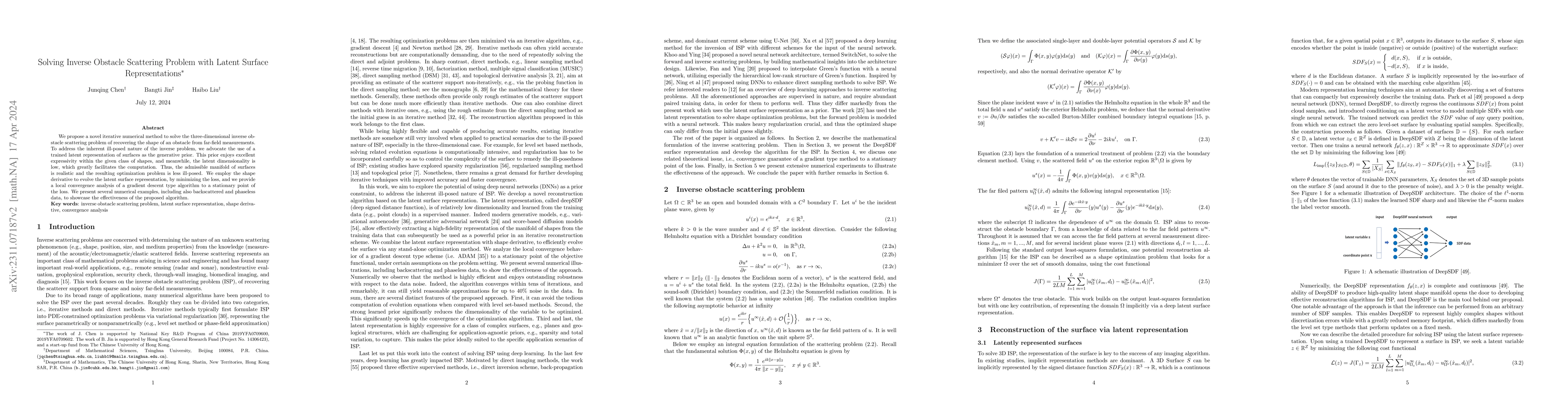 Thumbnail for Solving Inverse Obstacle Scattering Problem with Latent Surface
  Representations