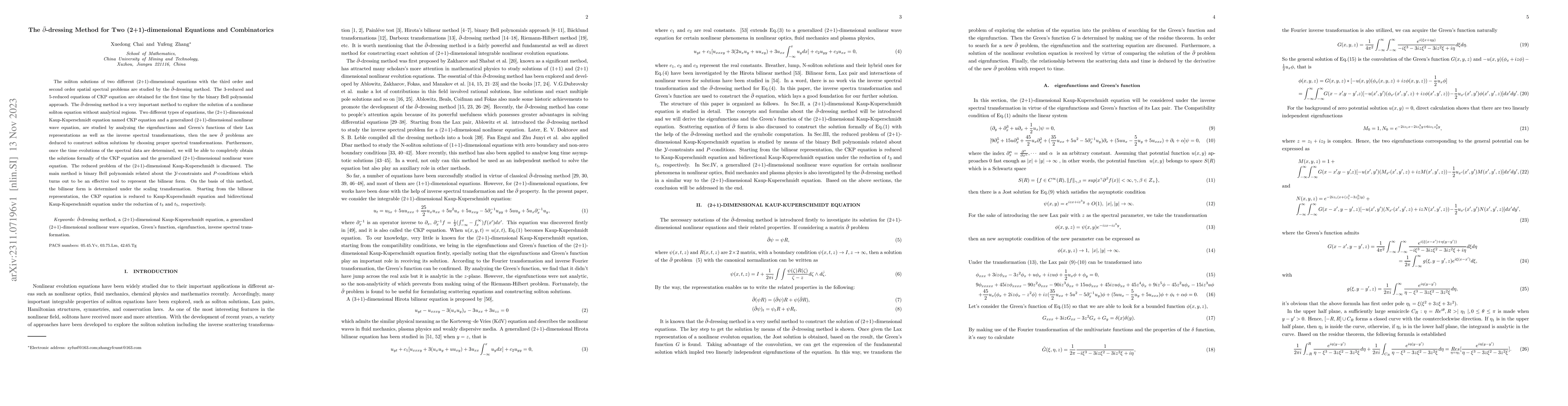 Thumbnail for The $\bar{{\partial}}$-dressing Method for Two (2+1)-dimensional
  Equations and Combinatorics
