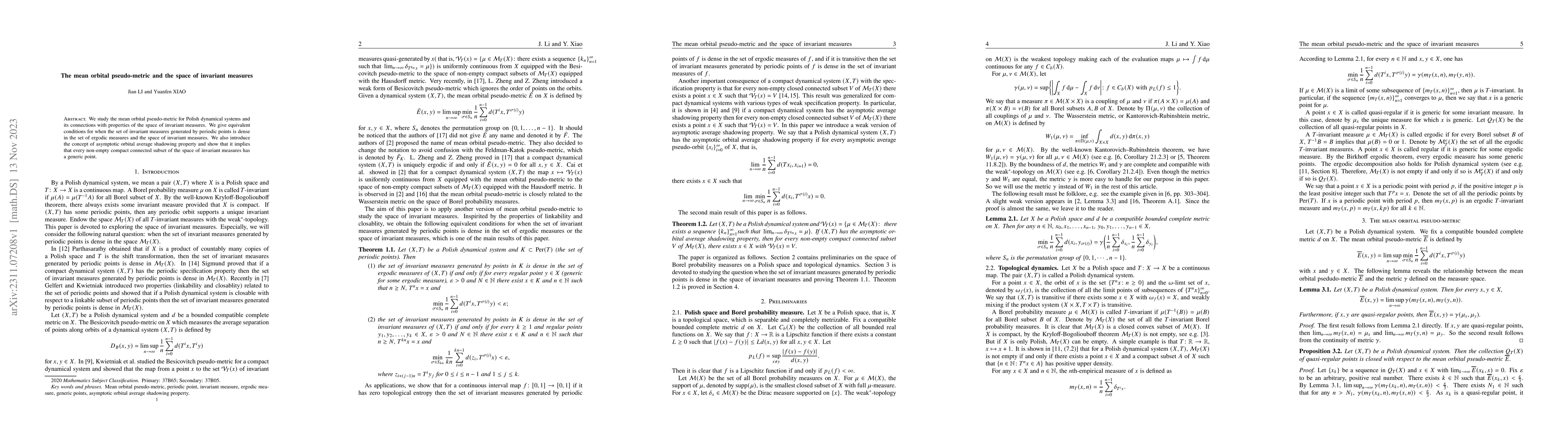 Thumbnail for The mean orbital pseudo-metric and the space of invariant measures