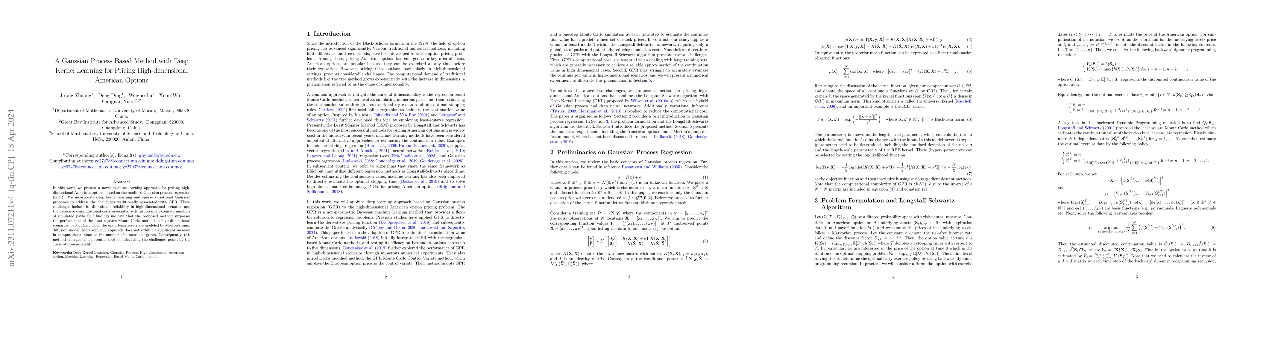 Thumbnail for A Gaussian Process Based Method with Deep Kernel Learning for Pricing
  High-dimensional American Options