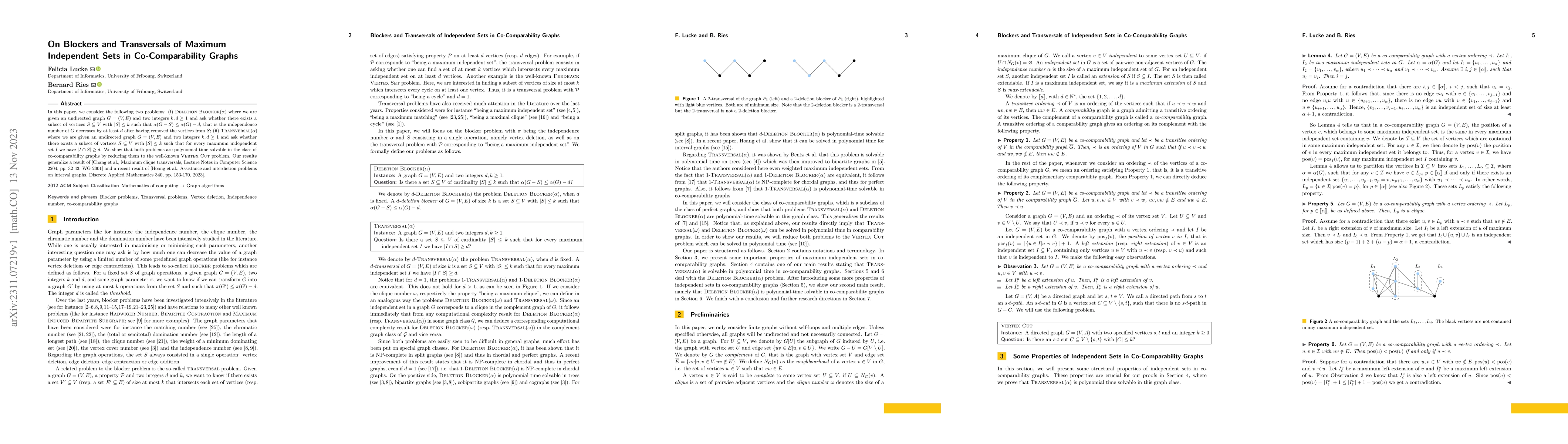 Thumbnail for On Blockers and Transversals of Maximum Independent Sets in
  Co-Comparability Graphs