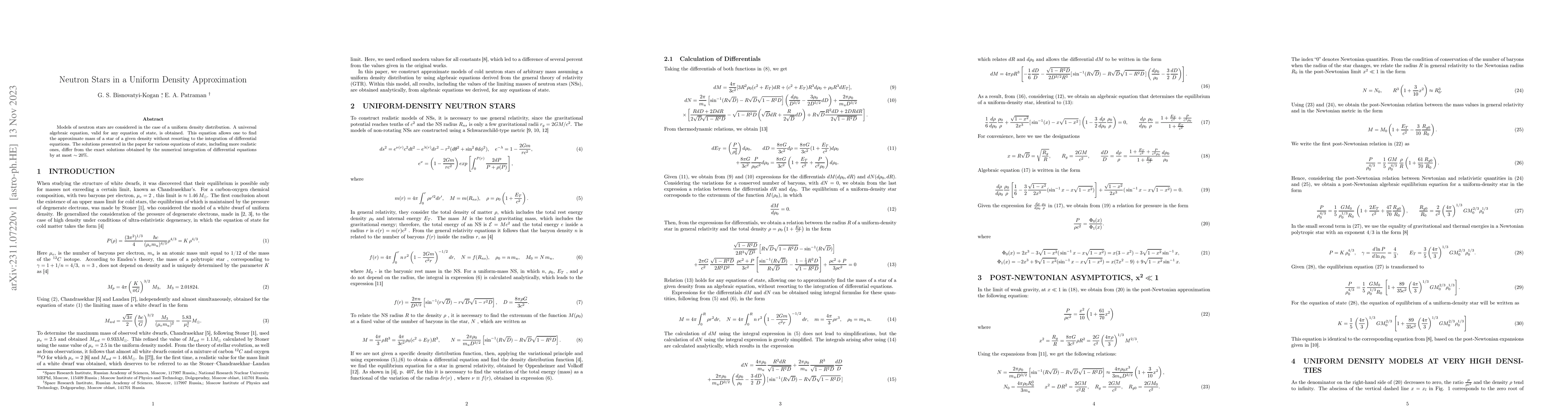Thumbnail for Neutron stars in a uniform density approximation