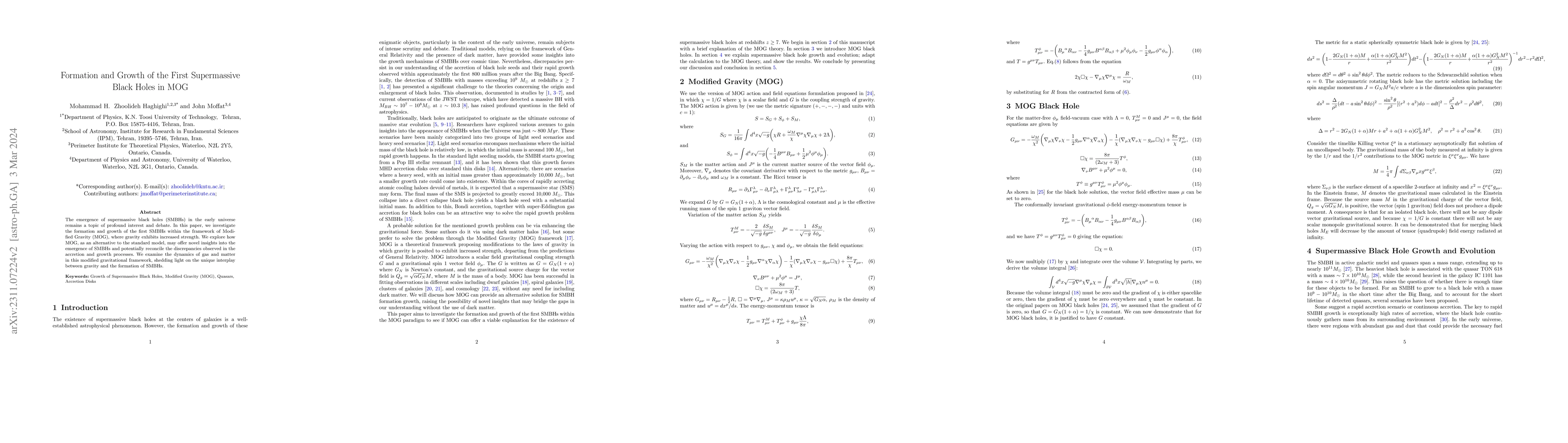 Thumbnail for Formation and Growth of the First Supermassive Black Holes in MOG