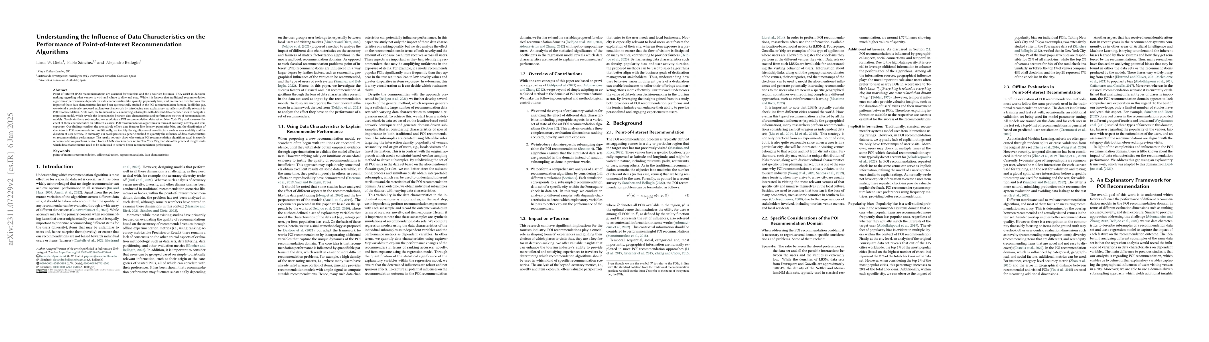 Thumbnail for Understanding the Influence of Data Characteristics on the Performance
  of Point-of-Interest Recommendation Algorithms