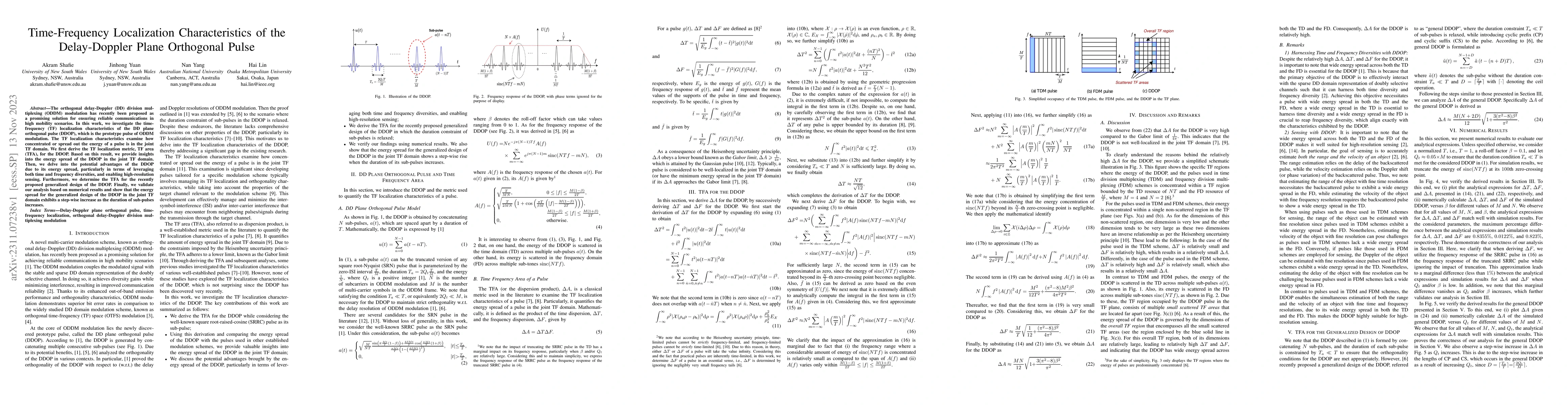 Thumbnail for Time-Frequency Localization Characteristics of the Delay-Doppler Plane
  Orthogonal Pulse