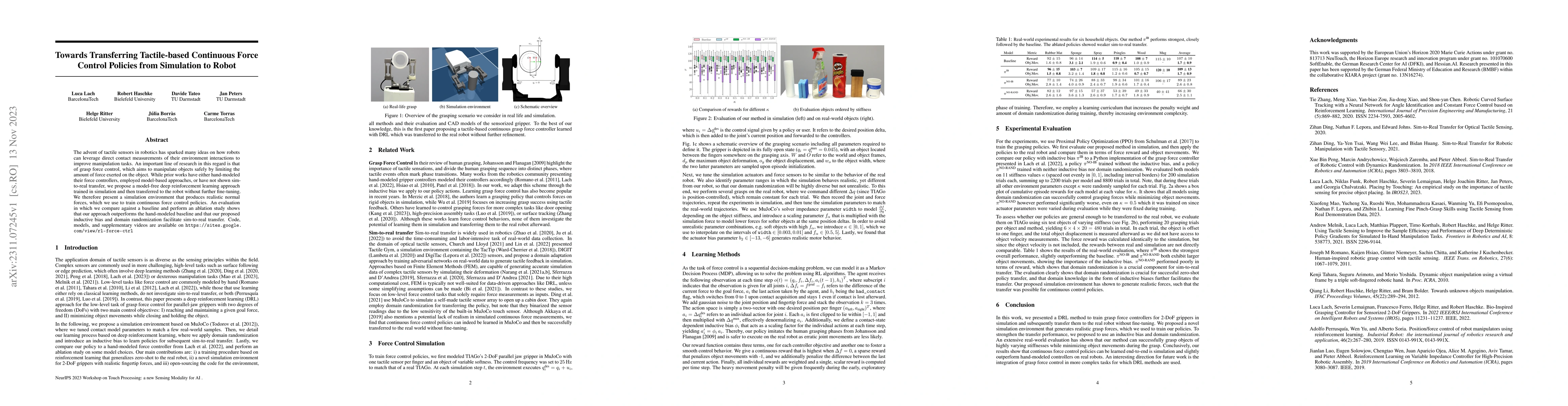 Thumbnail for Towards Transferring Tactile-based Continuous Force Control Policies
  from Simulation to Robot