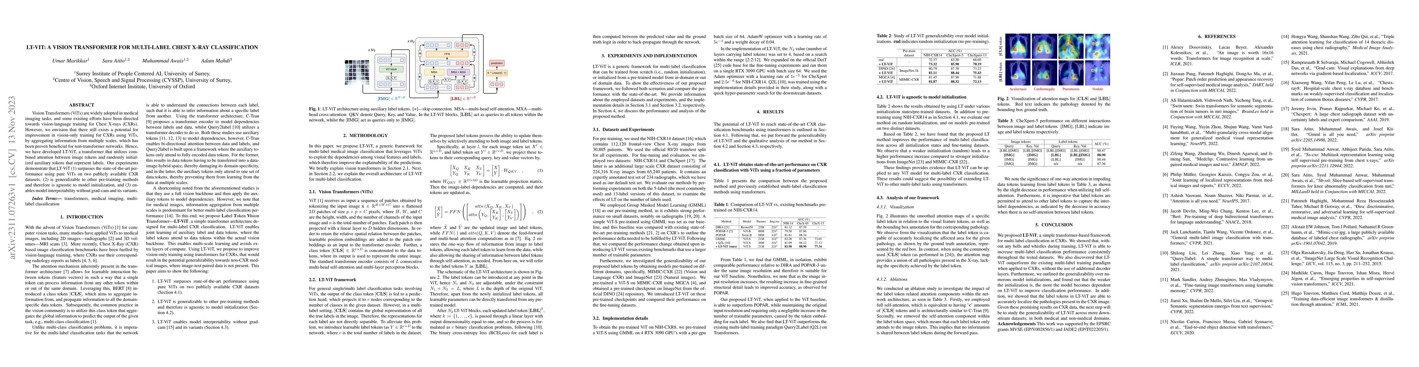 Thumbnail for LT-ViT: A Vision Transformer for multi-label Chest X-ray classification