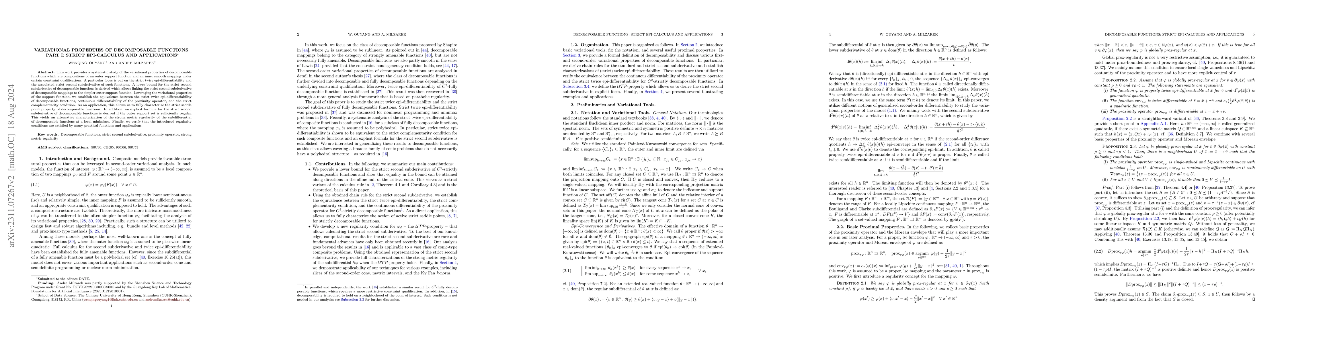 Thumbnail for Variational Properties of Decomposable Functions. Part I: Strict
  Epi-Calculus and Applications
