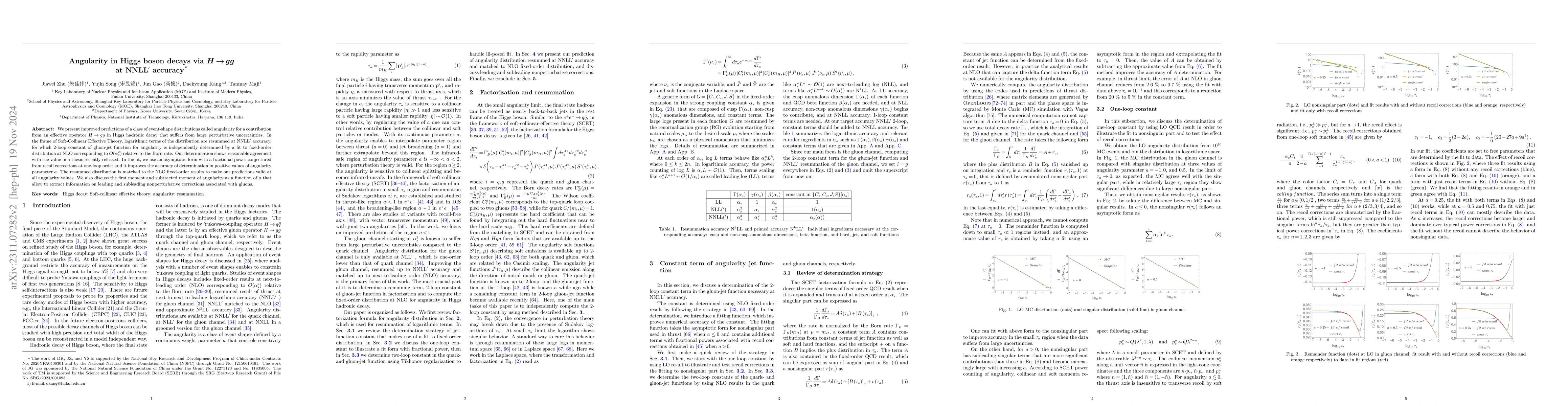 Thumbnail for Angularity in Higgs boson decays via $\boldsymbol{H\to gg}$ at
  NNLL$^{'}$ accuracy