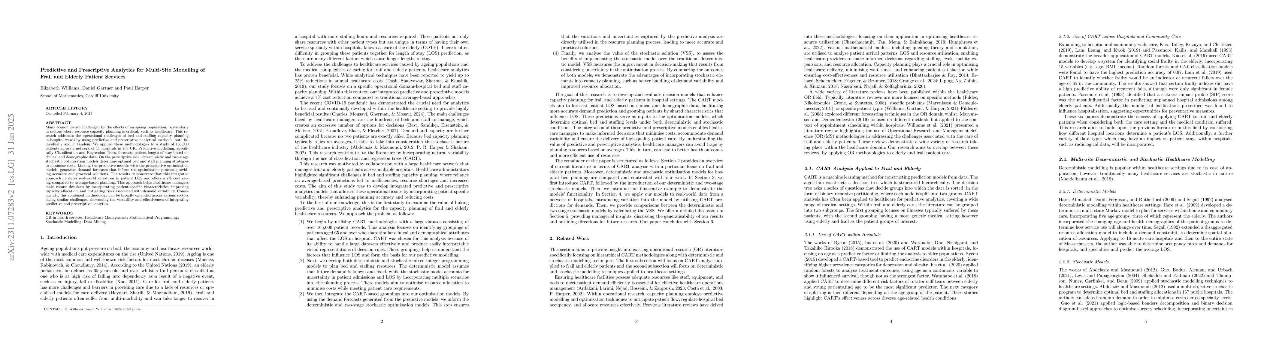 Thumbnail for Predictive and Prescriptive Analytics for Multi-Site Modeling of Frail
  and Elderly Patient Services