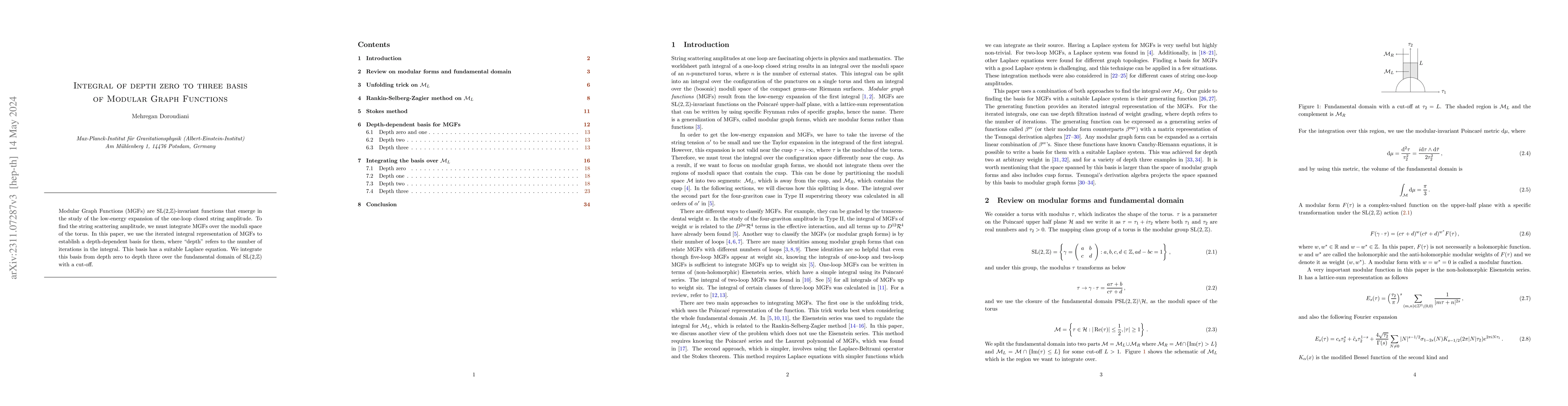 Thumbnail for Integral of depth zero to three basis of Modular Graph Functions