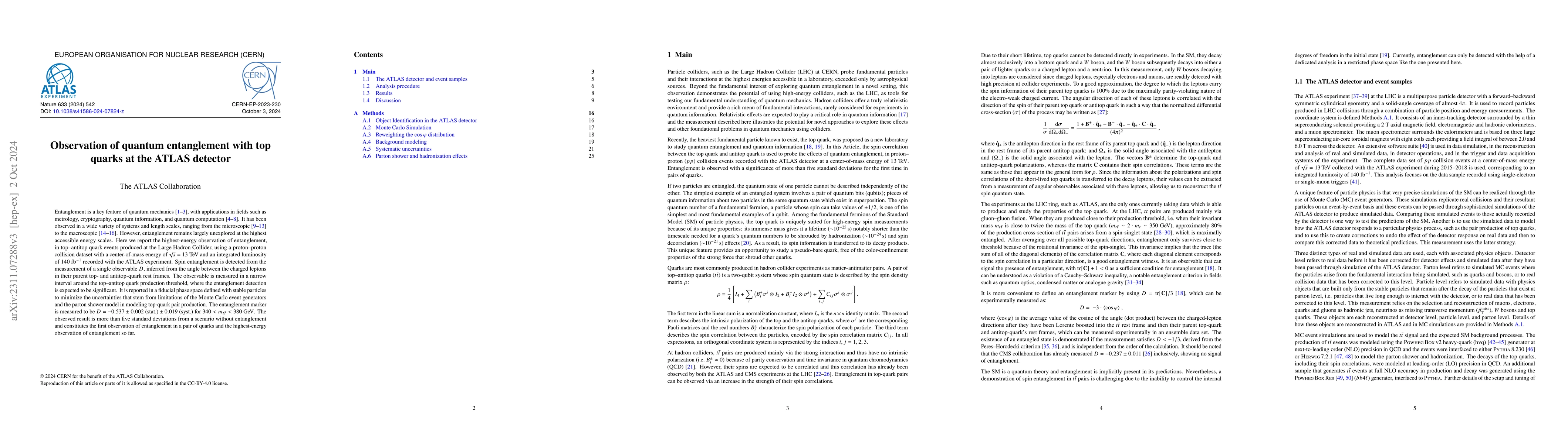 Thumbnail for Observation of quantum entanglement in top-quark pairs using the ATLAS
  detector