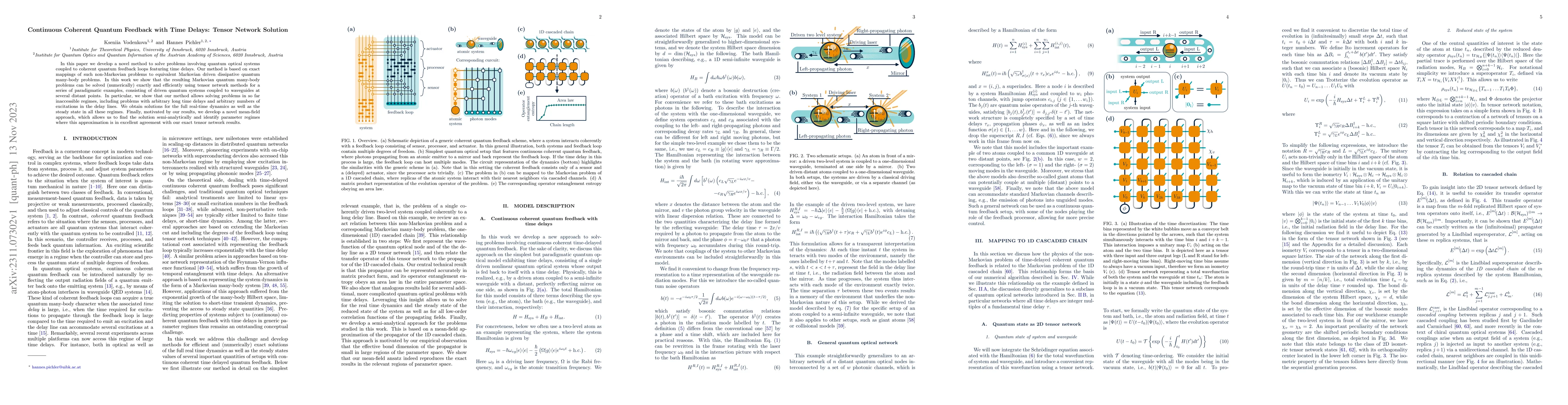 Thumbnail for Continuous Coherent Quantum Feedback with Time Delays: Tensor Network
  Solution