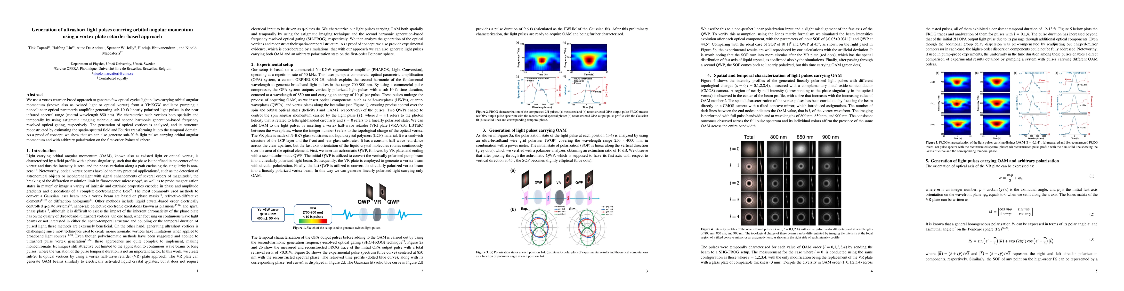 Thumbnail for Generation of ultrashort light pulses carrying orbital angular momentum
  using a vortex plate retarder-based approach