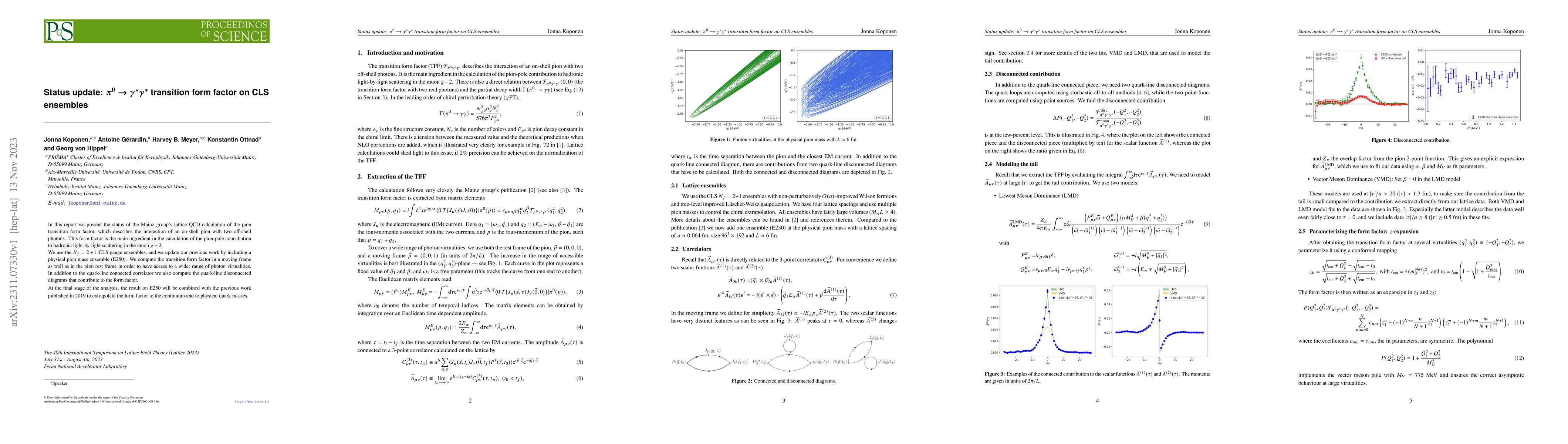 Thumbnail for Status update: $\pi^0\to \gamma^\ast \gamma^\ast$ transition form factor
  on CLS ensembles