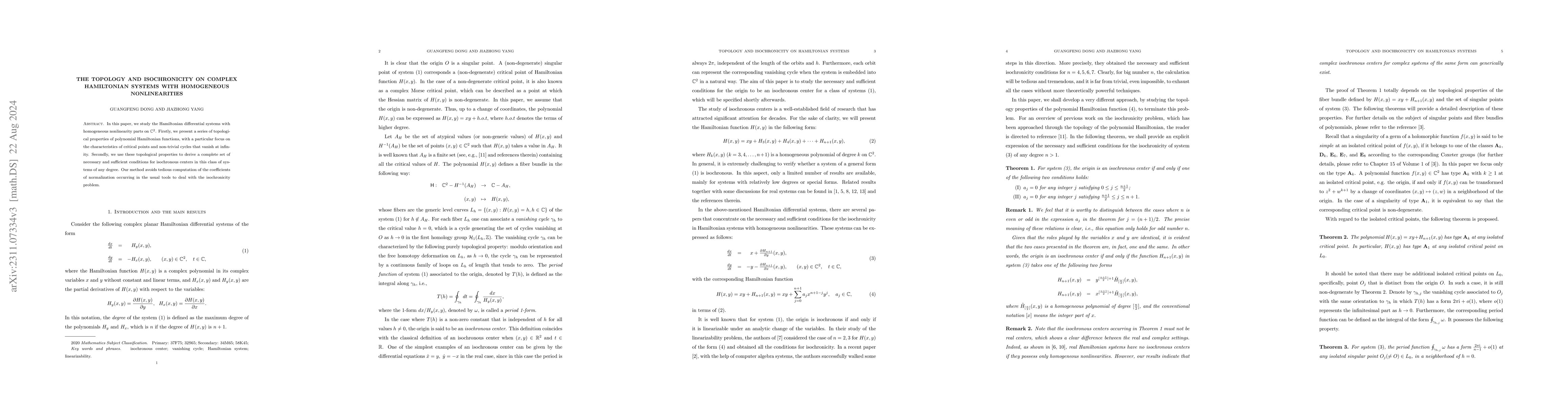 Thumbnail for The topology and isochronicity on complex Hamiltonian systems with
  homogeneous nonlinearities